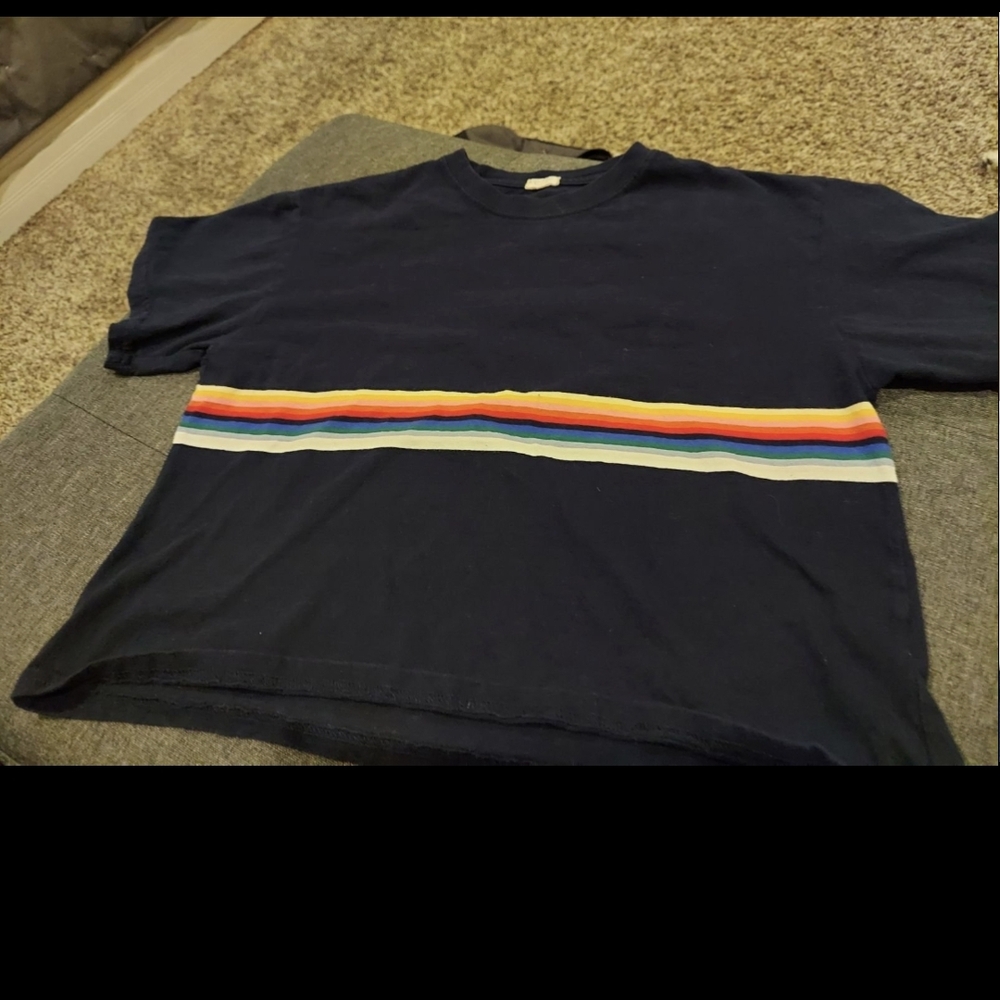 Brandy Melville Blue Short Sleeve T-Shirt with Horizontal Stripe